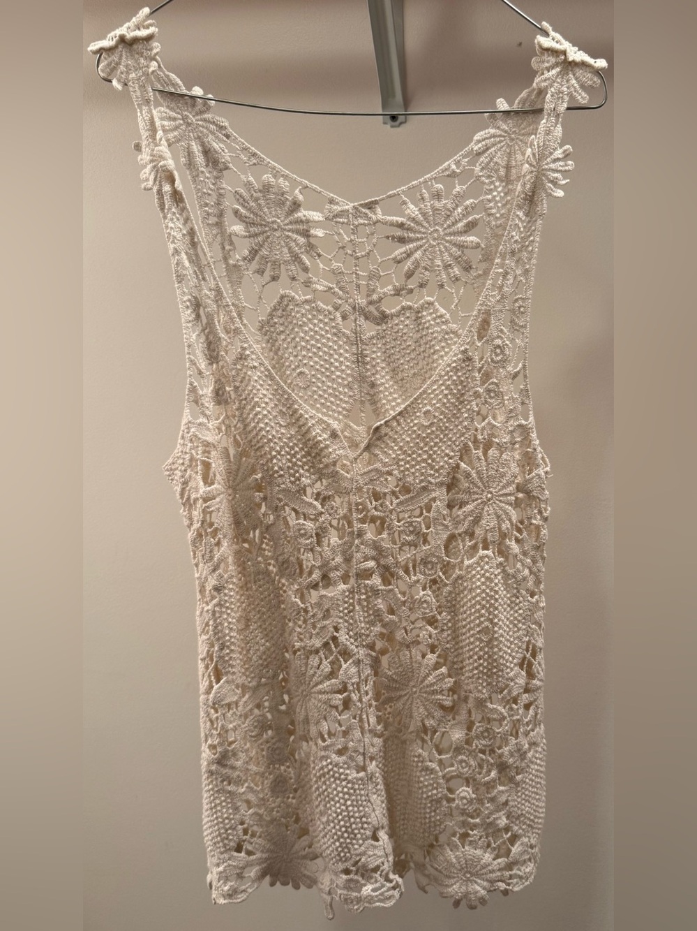 Crochet Lace Sleeveless Cover-Up Dress in Cream
